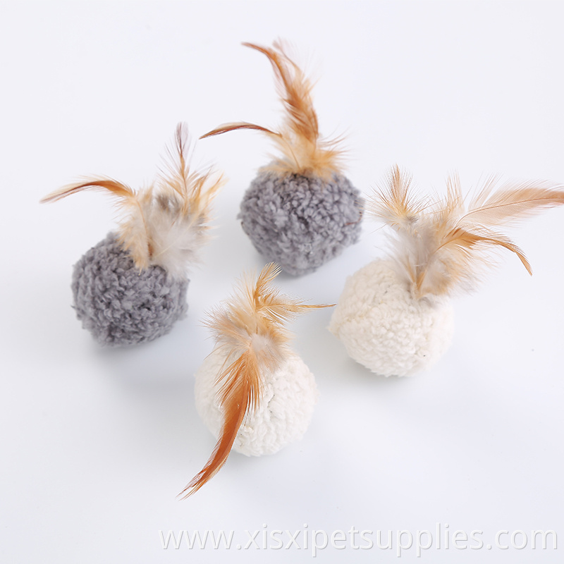 wholesale cat toy pack rubber band mouse plush cat ball with feather